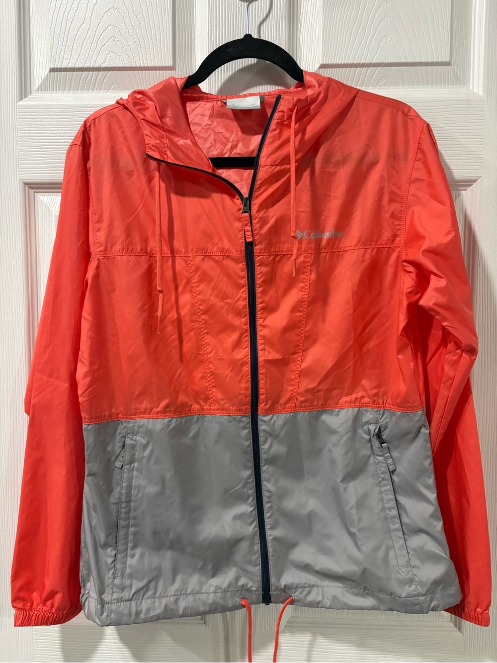 Columbia Women's Two-Tone Hooded Windbreaker Jacket - Coral/Gray Small